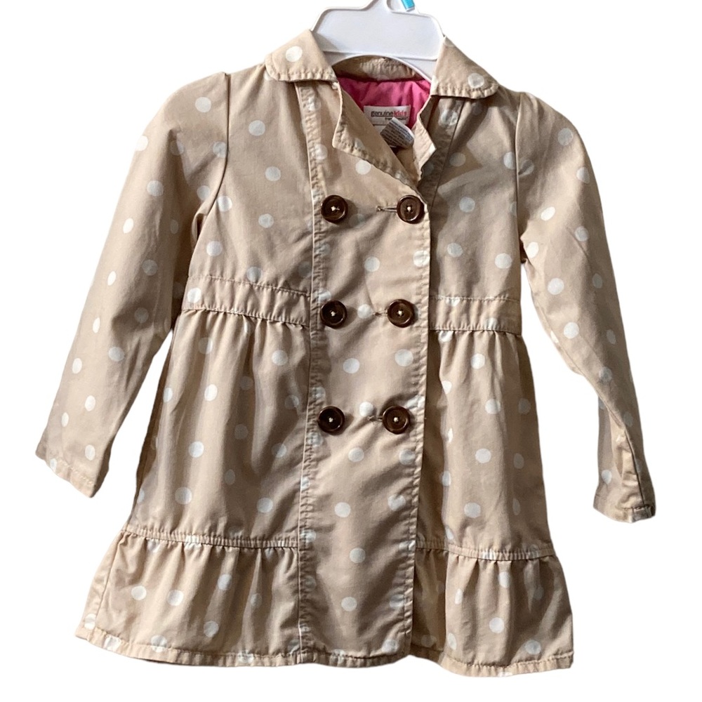 Girl’s Genuine Kids by Oshkosh Tan & White Polka Dot Trench Coat - 3T